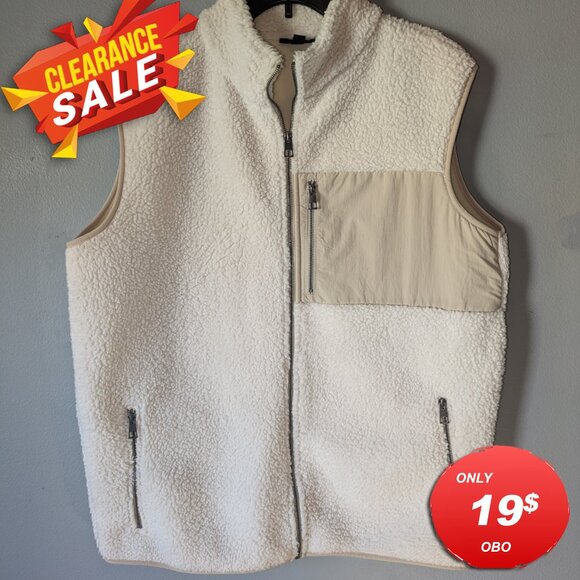 SMOG by New Yorker Men's Cream Fur Soft Fleece Zip Up Vest X-Large - Picture 1 of 11